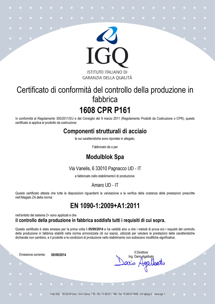 Modulblok Certificato IGQ EN 1090