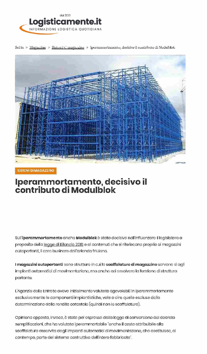 Articolo Modulblok Logisticamente