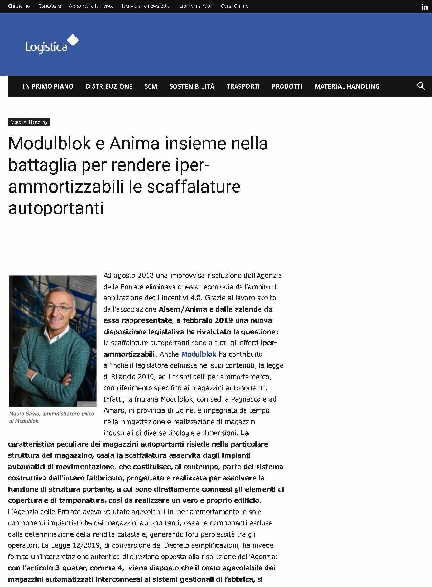 Articolo Modulblok Logistica News